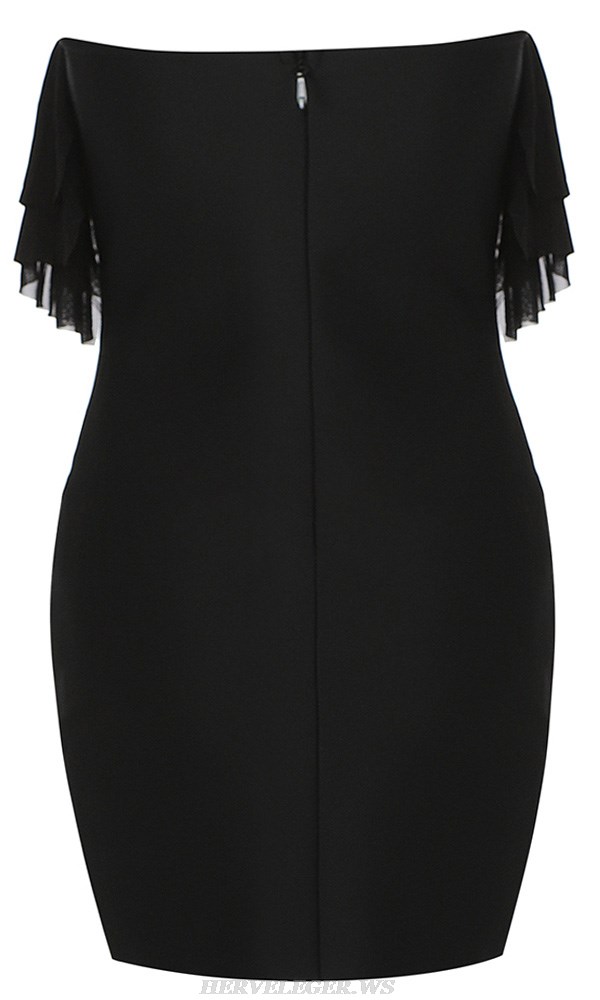 Herve Leger Black Strapless Bustier Ruffle Detail Dress