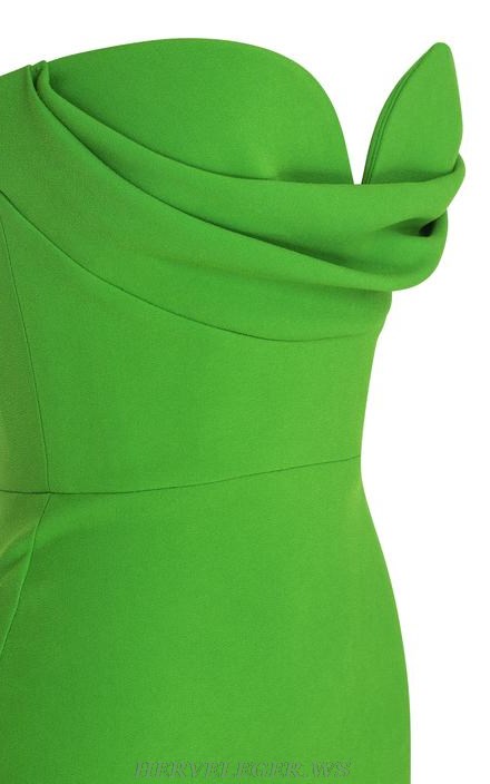 Herve Leger Green Strapless Draped Dress