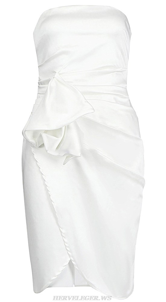 Herve Leger White Strapless Draped Silk Dress