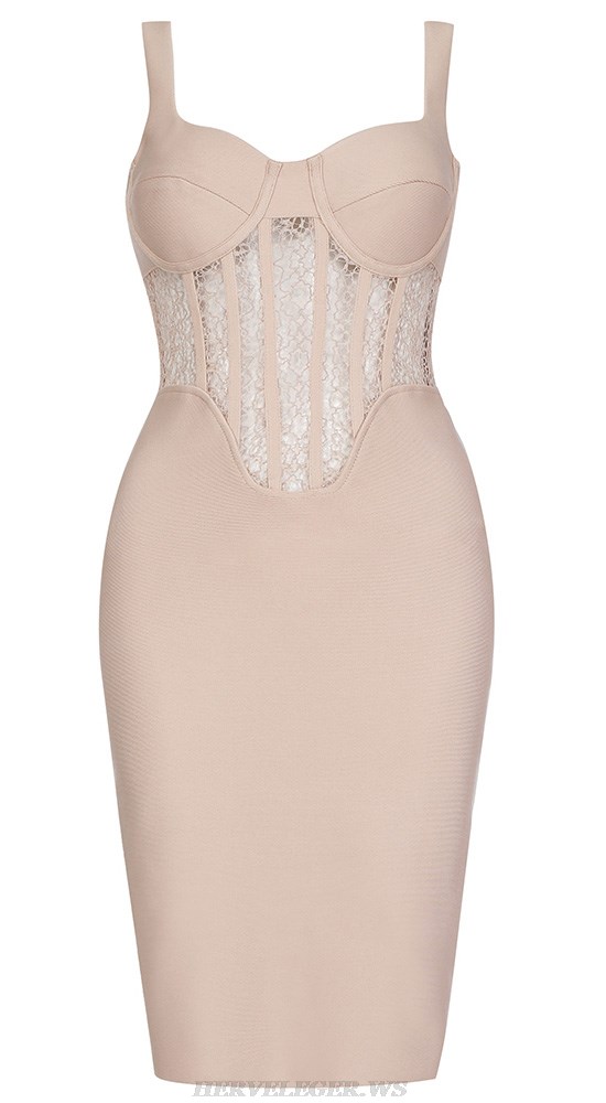 Herve Leger Nude Structured Crochet Bustier Dress