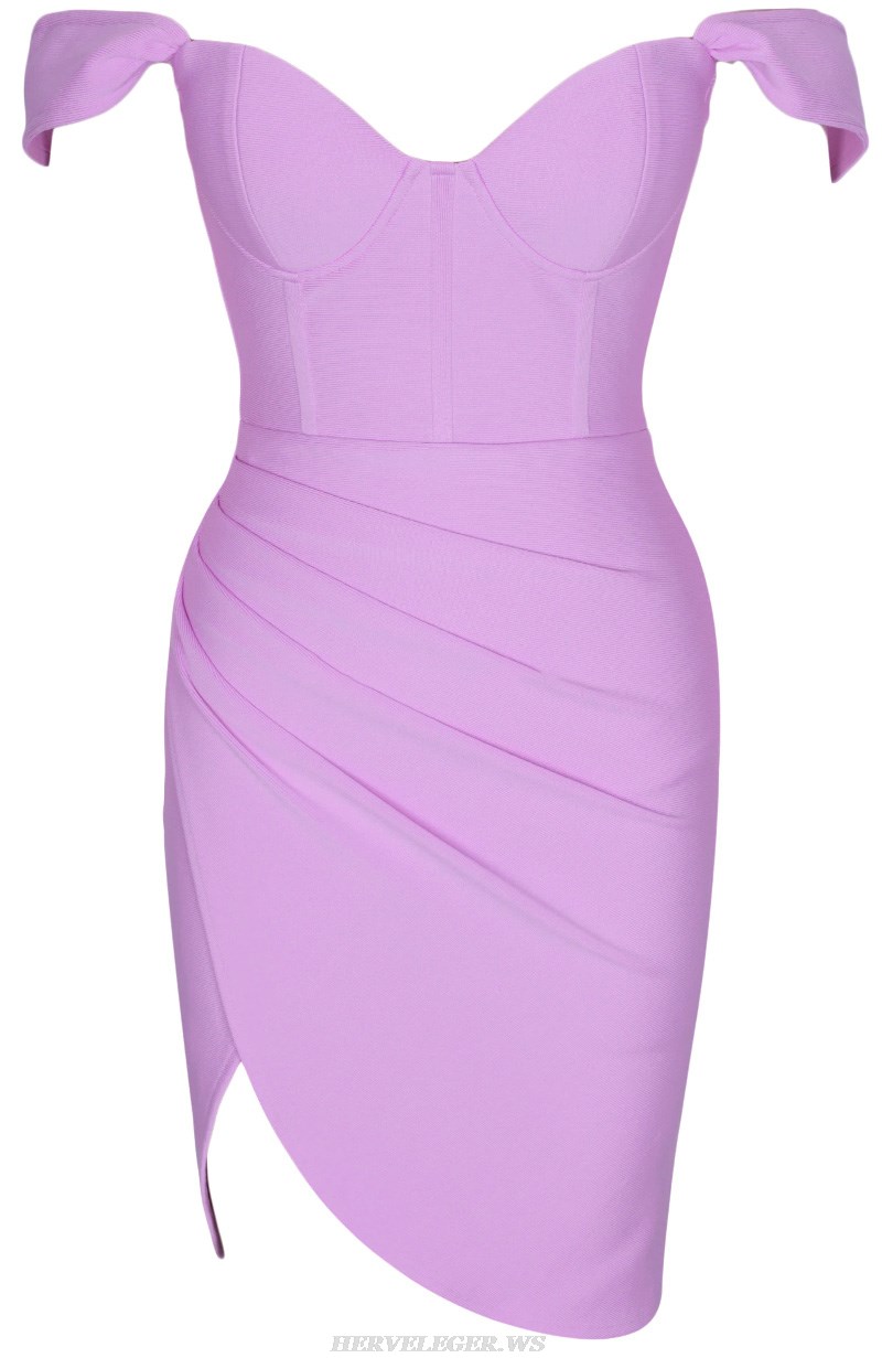 Herve Leger Lavender The Shoulder Bustier Draped Dress