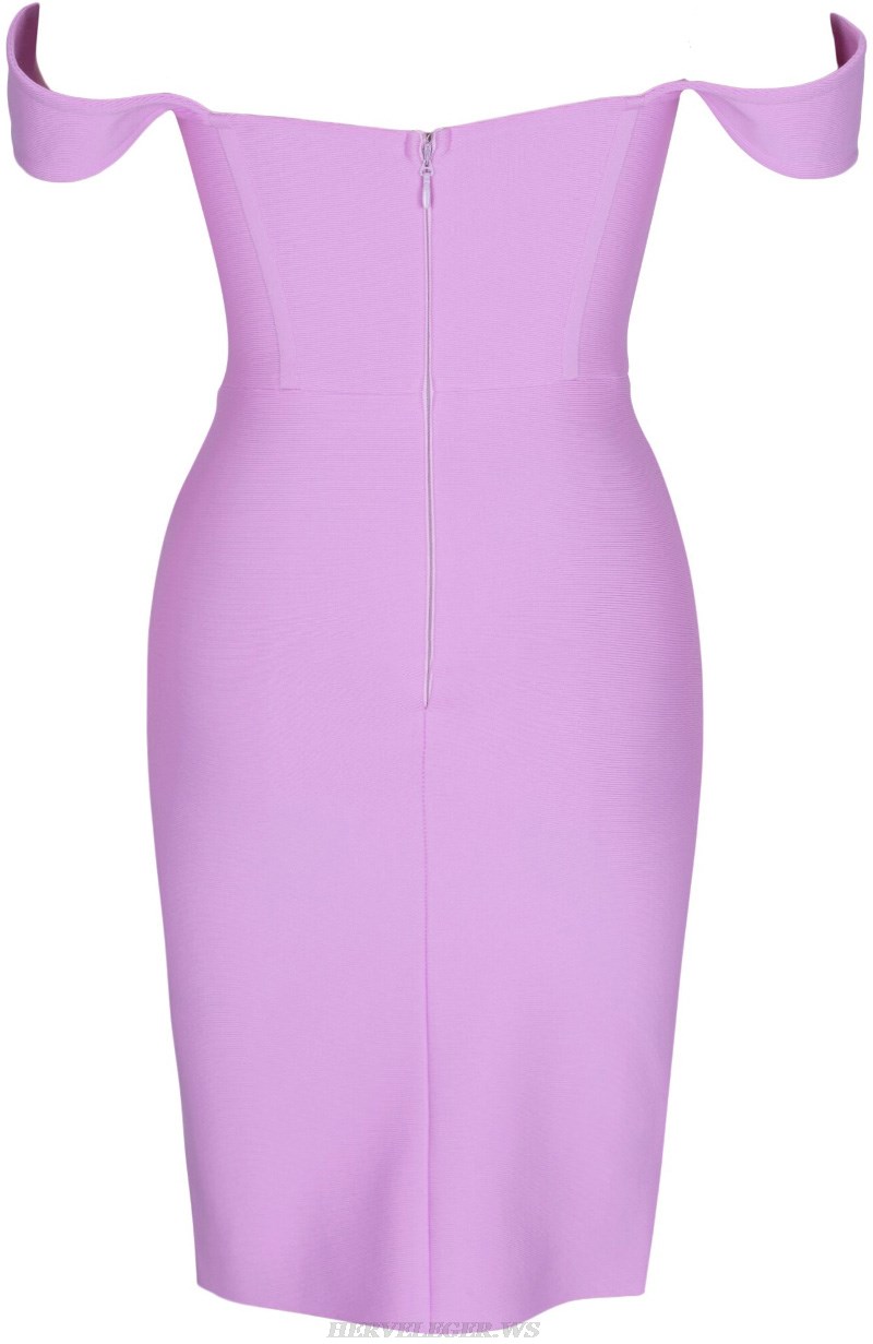 Herve Leger Lavender The Shoulder Bustier Draped Dress