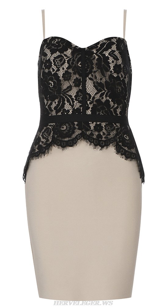 Herve Leger Nude Black Lace Corset Dress