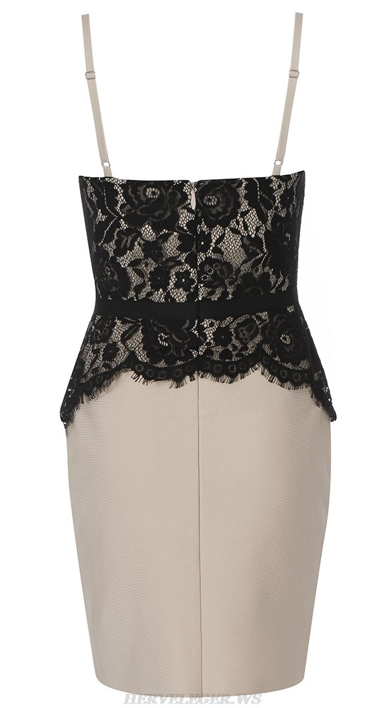 Herve Leger Nude Black Lace Corset Dress