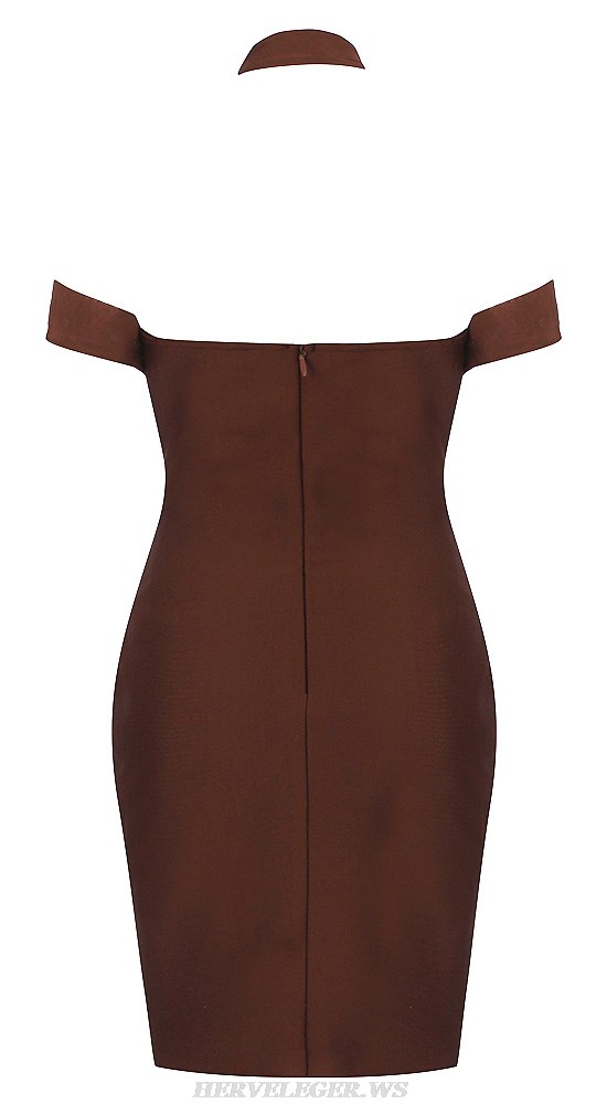 Herve Leger Brown Halter Off Shoulder Draped Corset Dress