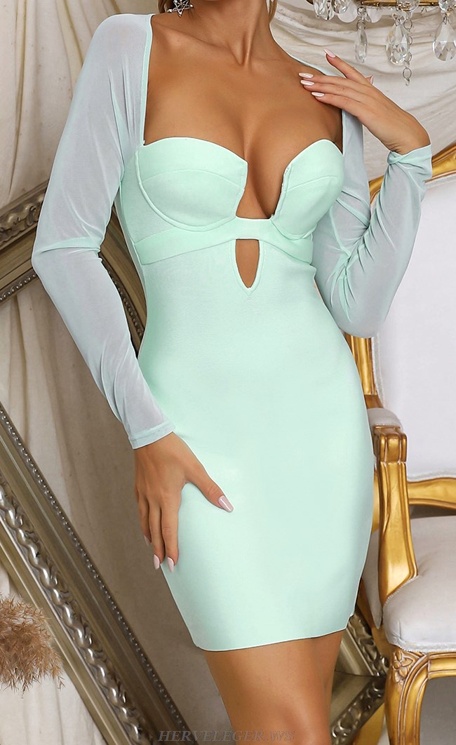 Herve Leger Green Long Sleeve Bustier Dress