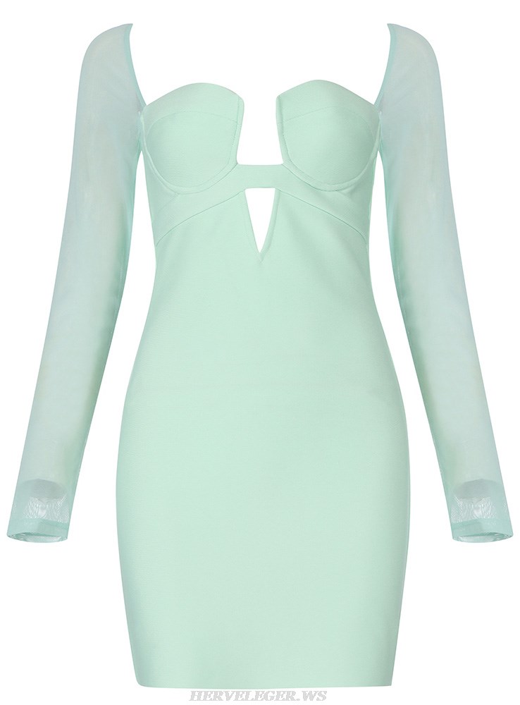 Herve Leger Green Long Sleeve Bustier Dress