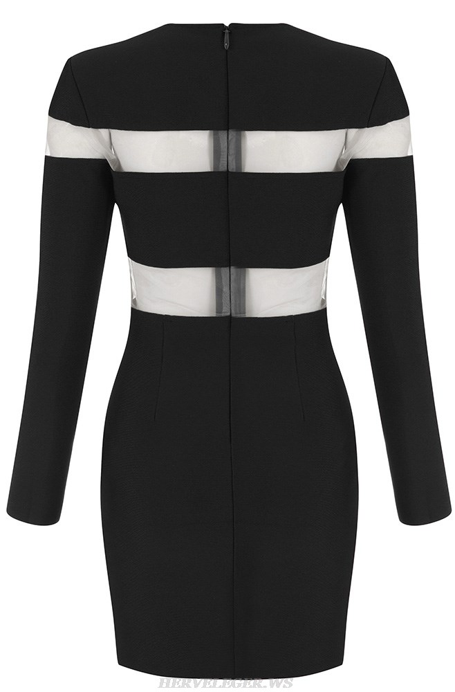 Herve Leger Black Long Sleeve Mesh Dress