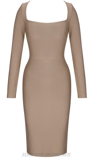 Herve Leger Nude Long Sleeve Dress