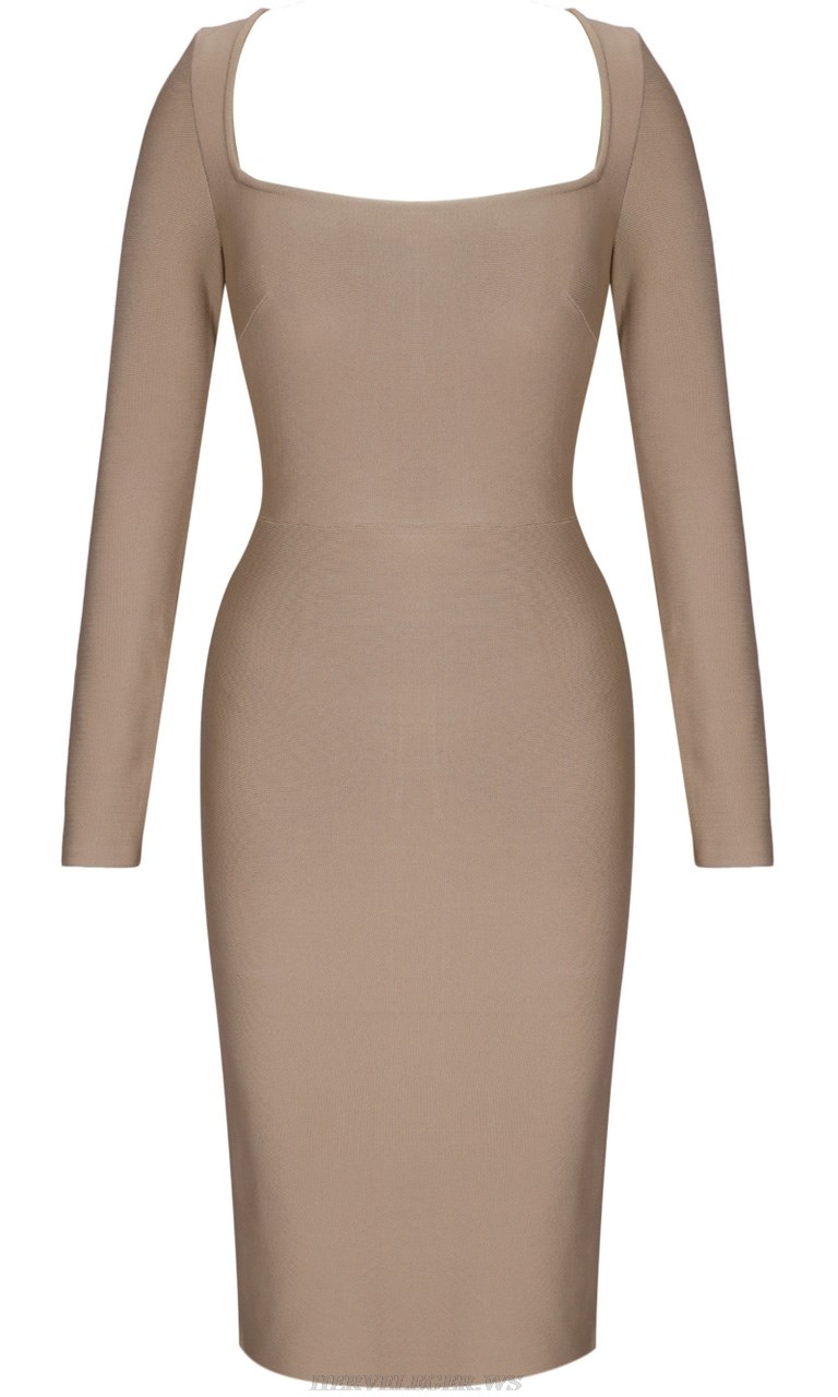 Herve Leger Nude Long Sleeve Dress