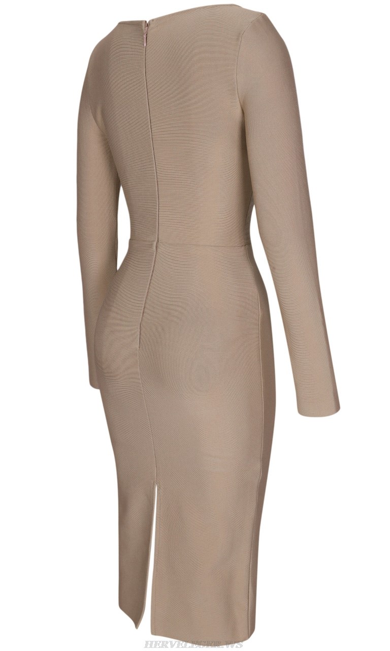 Herve Leger Nude Long Sleeve Dress