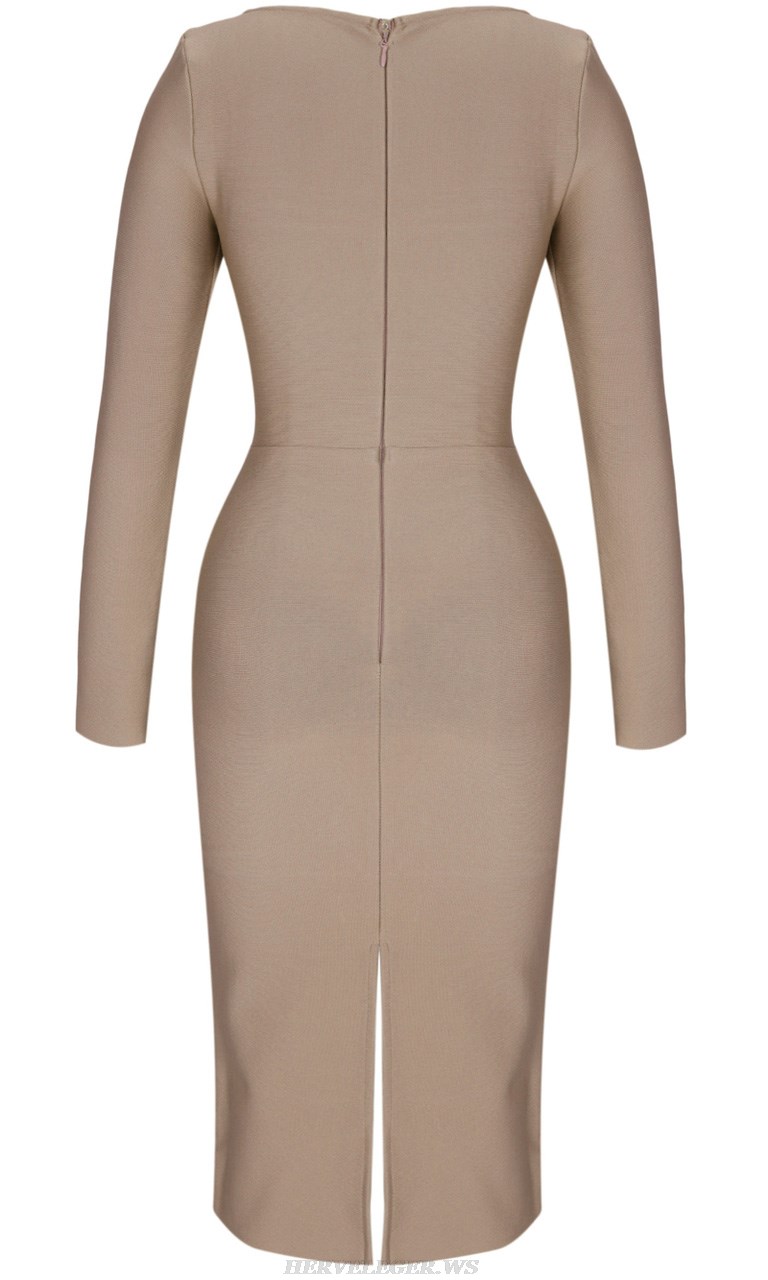 Herve Leger Nude Long Sleeve Dress