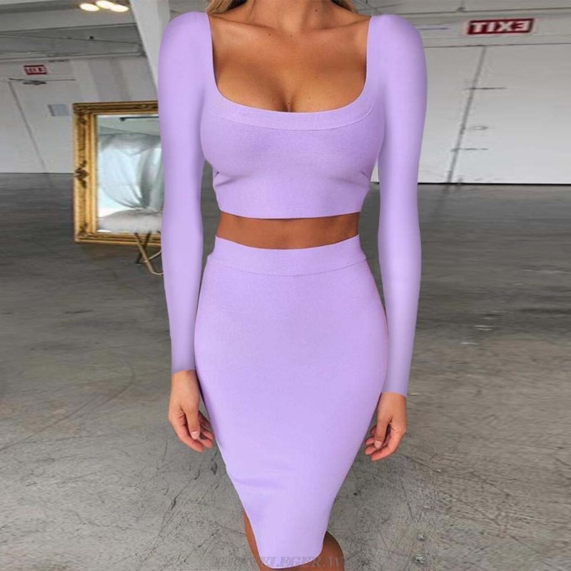 Herve Leger Lavender Long Sleeve Two Piece Dress