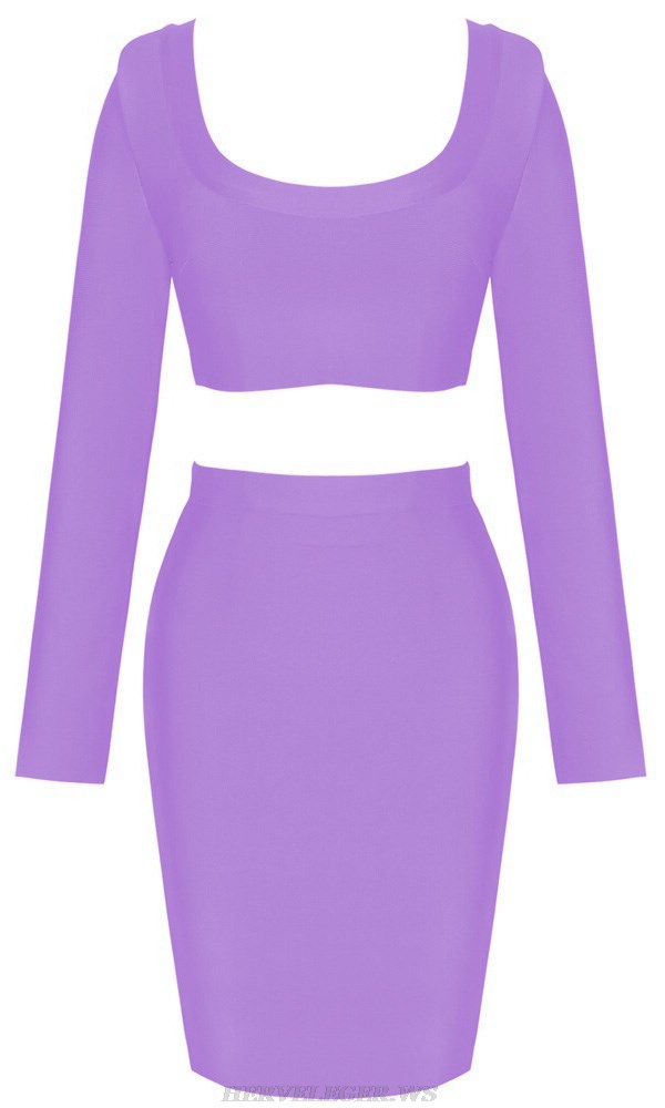 Herve Leger Lavender Long Sleeve Two Piece Dress