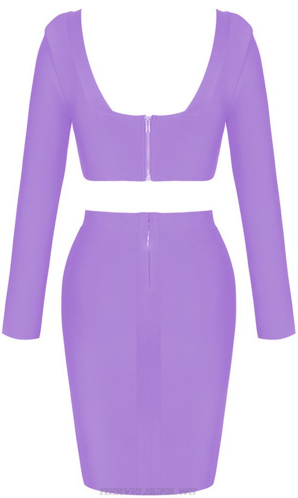 Herve Leger Lavender Long Sleeve Two Piece Dress