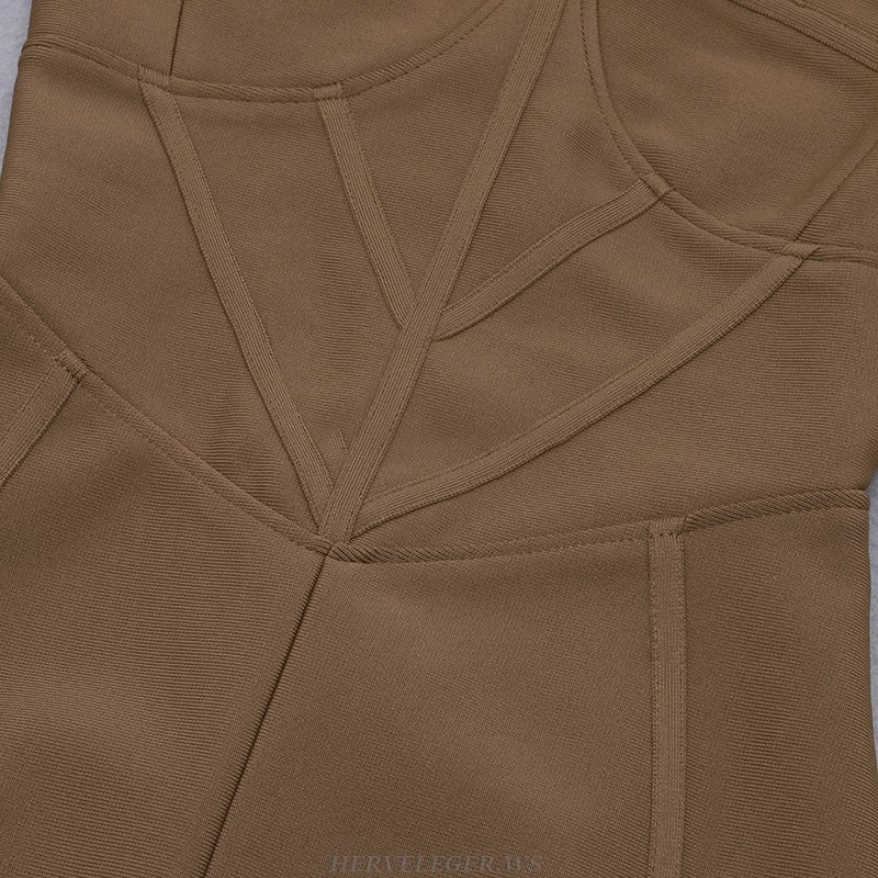 Herve Leger Brown Mesh Detail Corset Dress