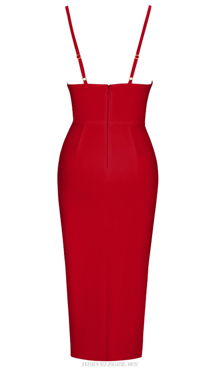 Herve Leger Red Slit Detail Dress