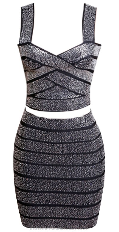 Herve Leger Black Sparkly Two Piece Dress