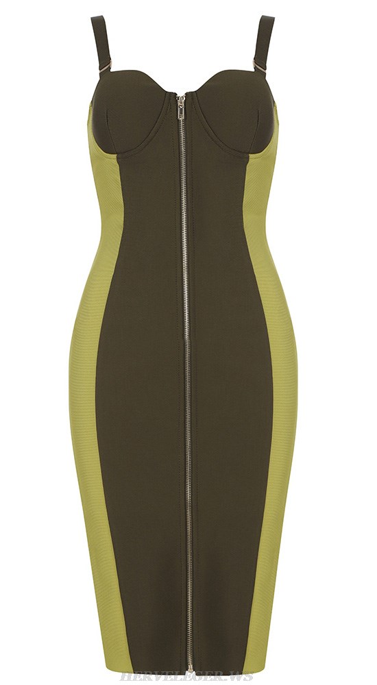 Herve Leger Green Zip Bustier Dress