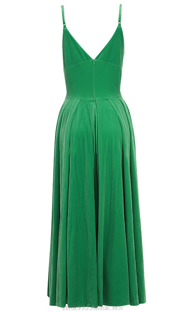 Herve Leger Green Bustier Skater Velvet Dress