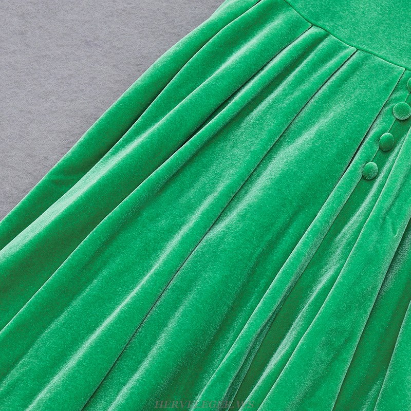 Herve Leger Green Bustier Skater Velvet Dress