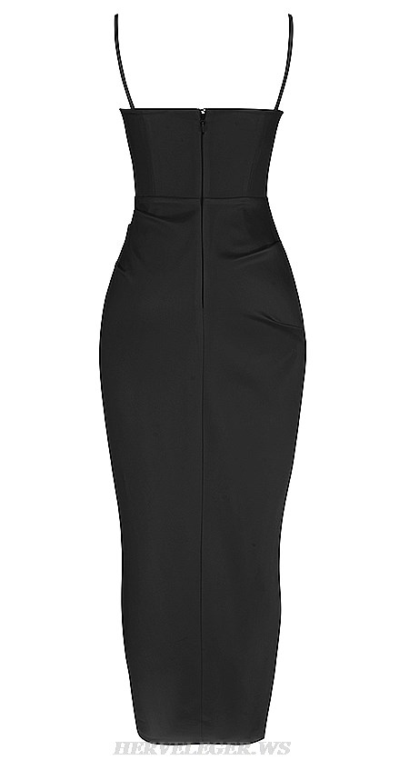 Herve Leger Black Draped Bustier Draped Gown