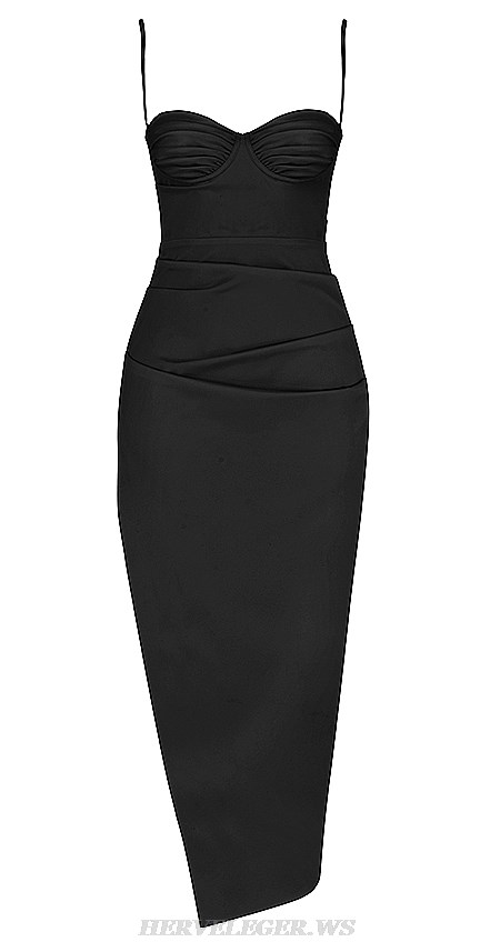 Herve Leger Black Draped Bustier Draped Gown