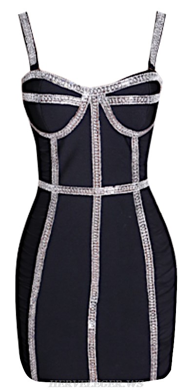 Herve Leger Black Embellished Trim Corset Dress