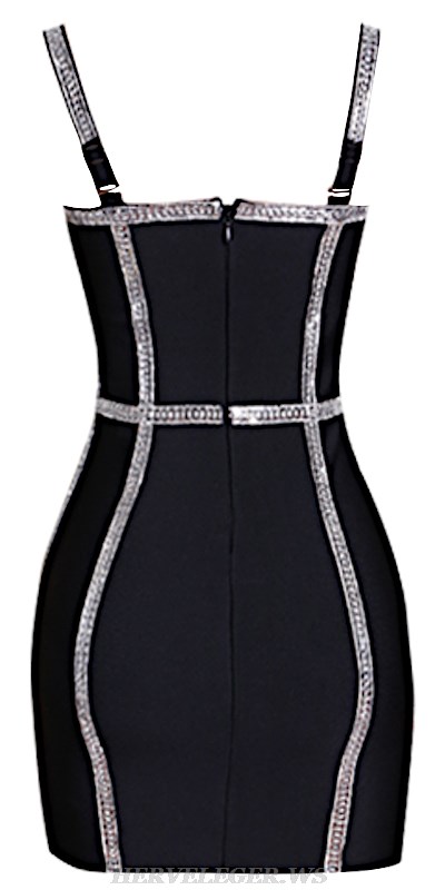 Herve Leger Black Embellished Trim Corset Dress