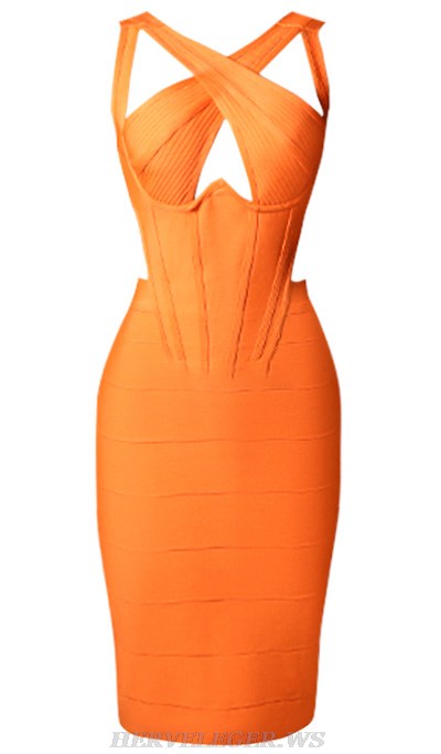 Herve Leger Orange Halter Corset Dress