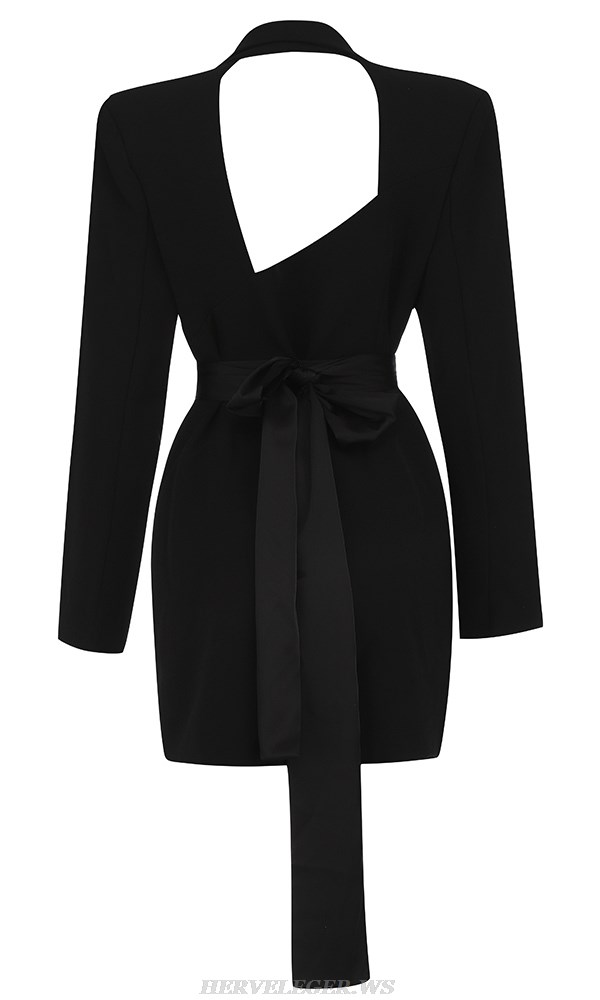 Herve Leger Black Long Sleeve Backless Blazer Dress