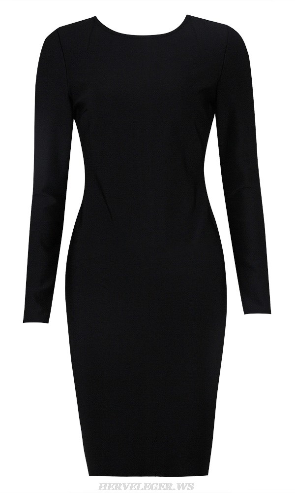 Herve Leger Black Long Sleeve Backless Rhinestone Zip Dress