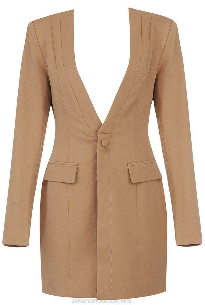 Herve Leger Brown Long Sleeve Blazer Dress