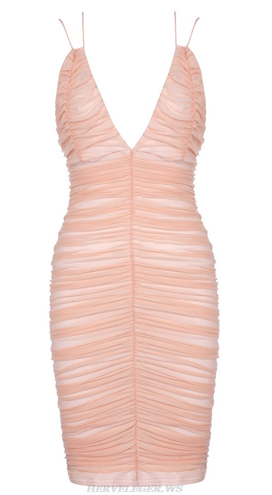 Herve Leger Coral Ruched Backless Dress