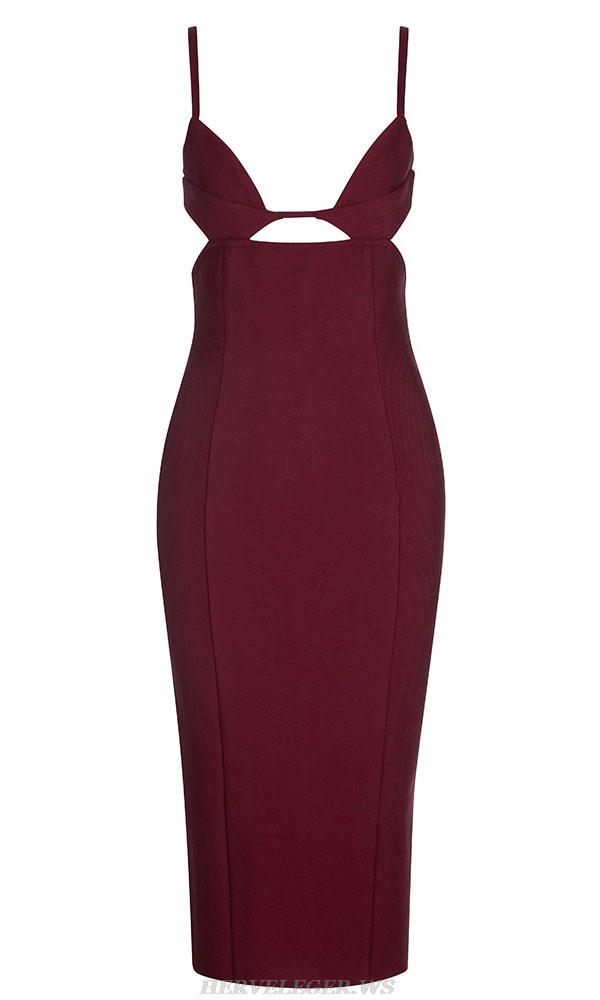 Herve Leger Burgundy Bustier Backless Dress