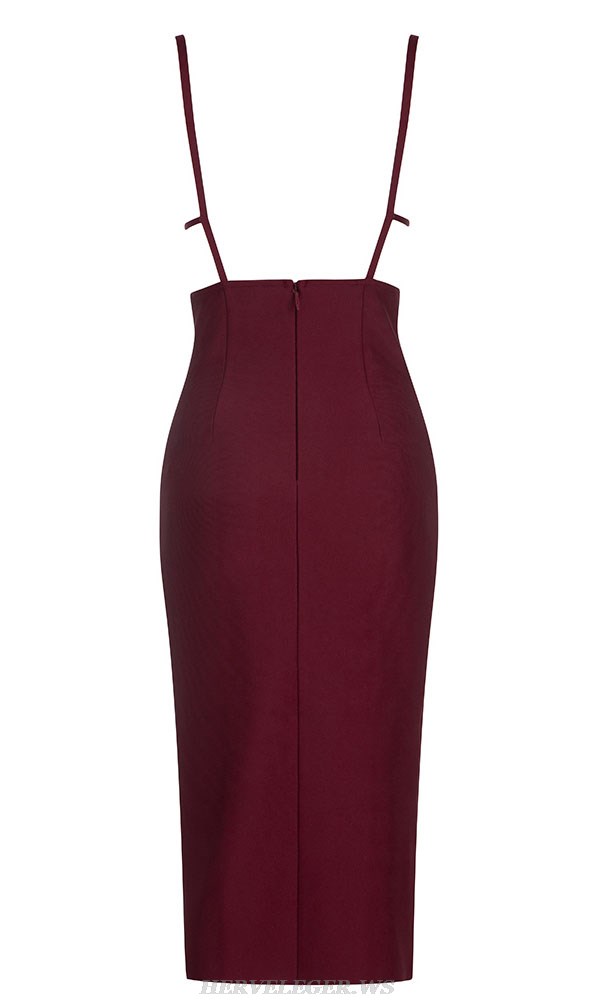 Herve Leger Burgundy Bustier Backless Dress