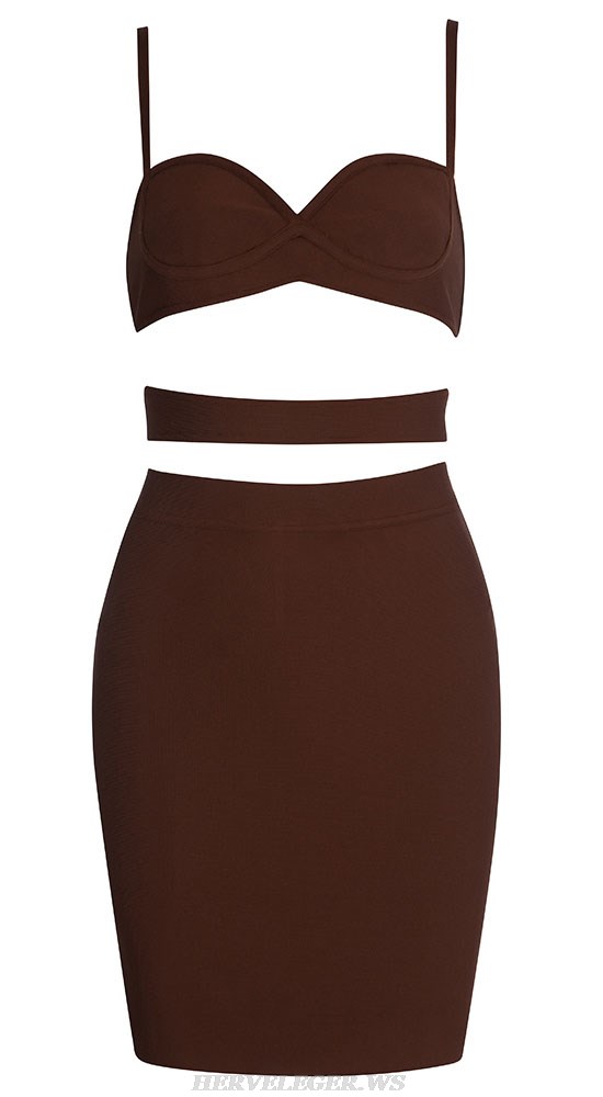 Herve Leger Brown Bustier Cut Out Dress