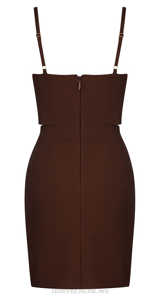 Herve Leger Brown Bustier Cut Out Dress