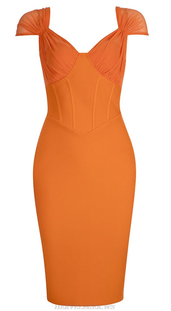 Herve Leger Orange Draped Bustier Corset Dress