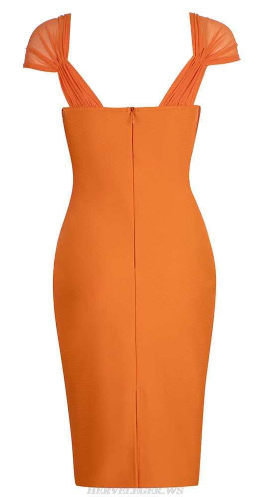 Herve Leger Orange Draped Bustier Corset Dress