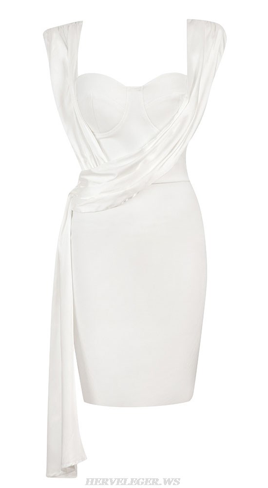 Herve Leger White Draped Detail Bustier Dress