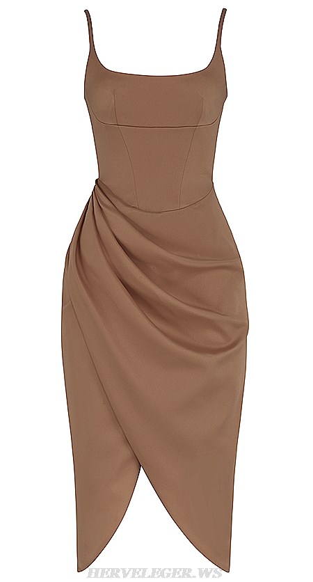 Herve Leger Brown Draped Dress