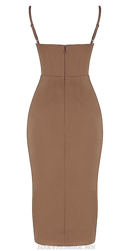 Herve Leger Brown Draped Dress