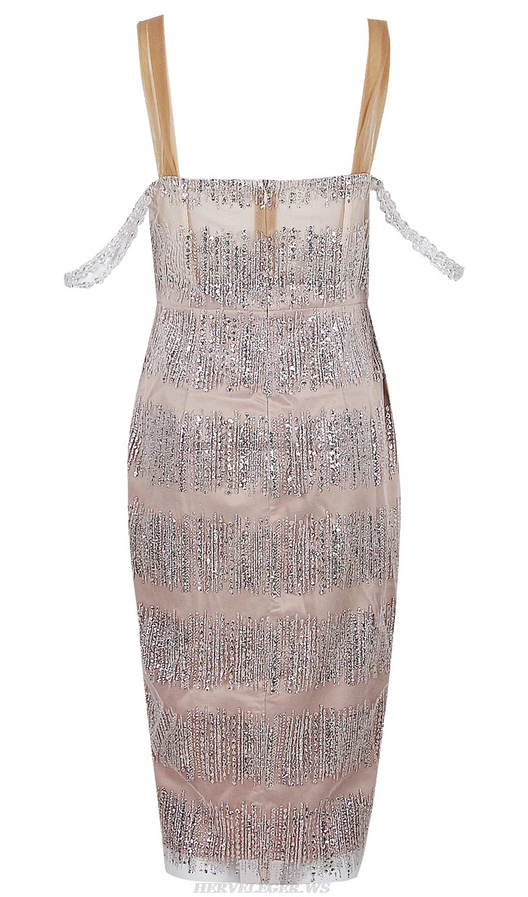 Herve Leger Gold Embellished Bustier Dress