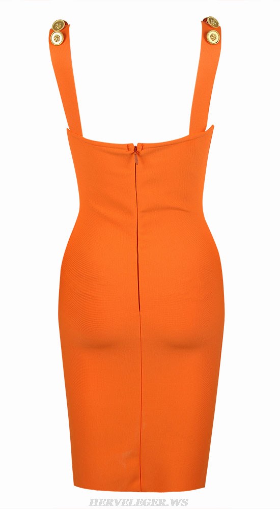 Herve Leger Orange Embellished Straps Bustier Dress