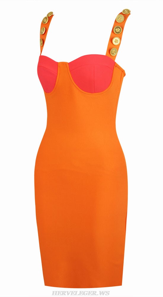 Herve Leger Orange Embellished Straps Bustier Dress