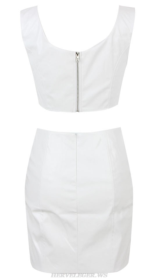 Herve Leger White Embellished Two Piece Faux Leather Dress