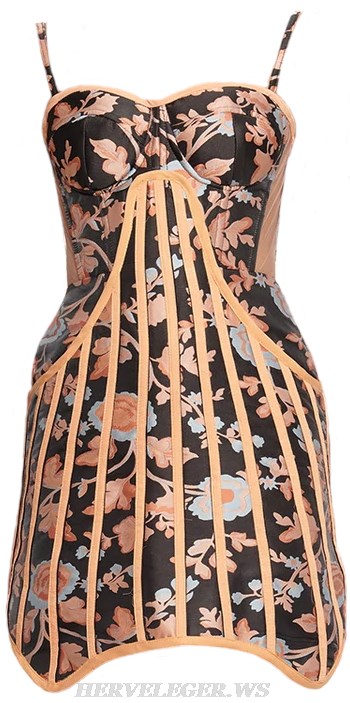 Herve Leger Floral Bustier Structured Dress