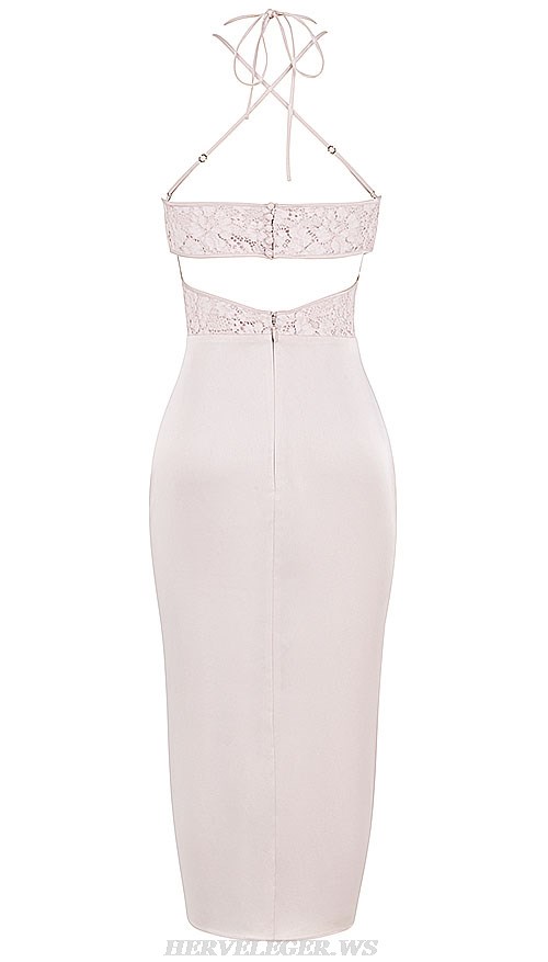 Herve Leger Halter Lace Bustier Split Silk Dress