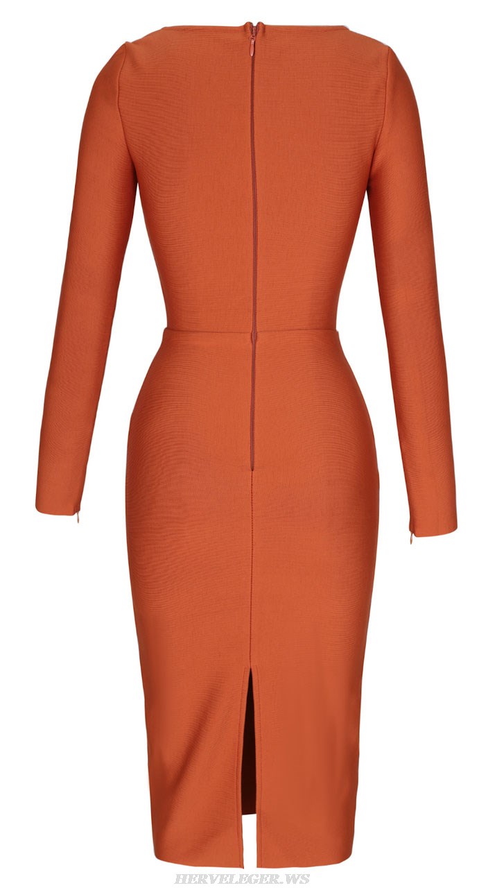 Herve Leger Rust Long Sleeve Dress